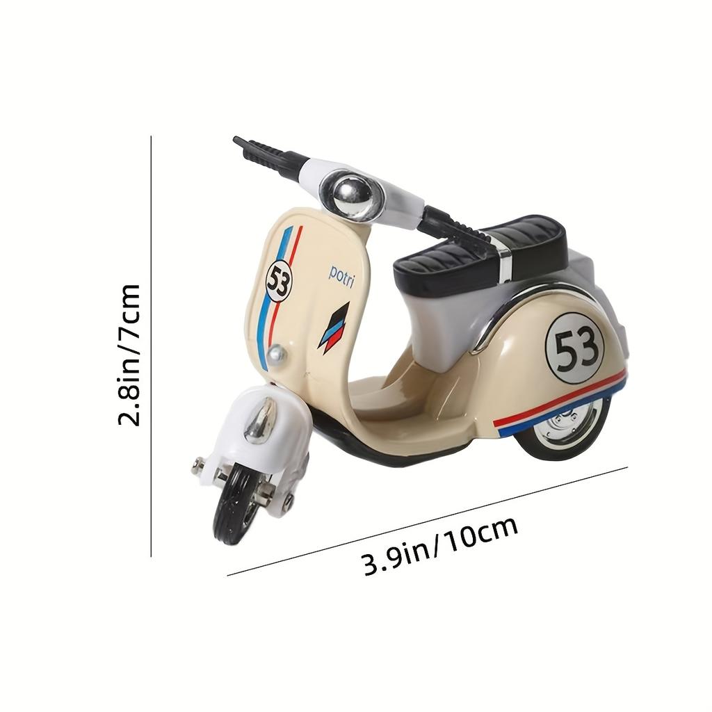 Vintage plastová stolní dekorace ve tvaru skútru - Retro styl, Červené a modré pruhy, Není potřeba baterií, Ideální pro vnitřní/venkovní domov, kancelář