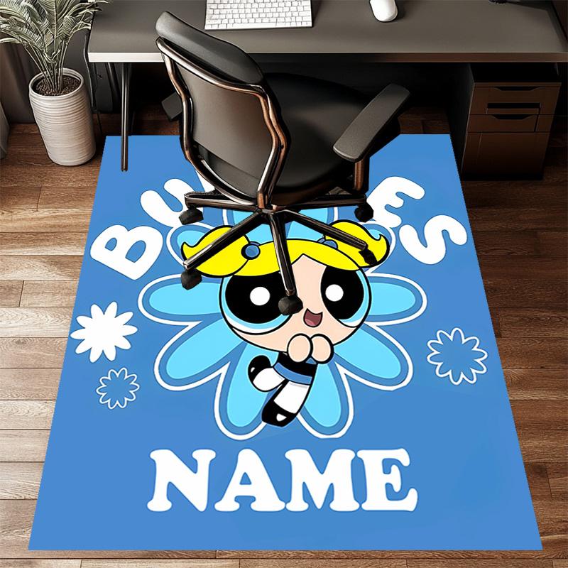 Benutzerdefinierte The Powerpuff Girls Matte mit personalisiertem Namen, waschbarer Polyester-Eingangsbereich-Teppich für den Innenbereich, Geschenk für Weihnachten, Ostern, Thanksgiving