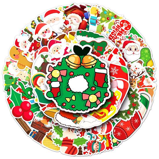 50pcs Christmas Stickers, Waterproof, Self Adhesive, for Water Bottles, Ipad, Skateboard, Luggage, Phone