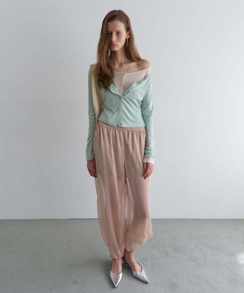 Obeodyupeulleeo Sheer Wrap Scarf Pants_Nude Beige