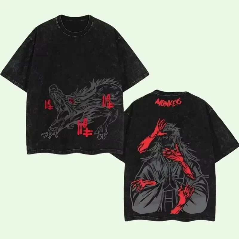 One Piece Luffy Gear 5 Nika Multiple Hands Double Sided Graphic Print Vintage Washed Oversized Anime Streetwear T-Shirt L