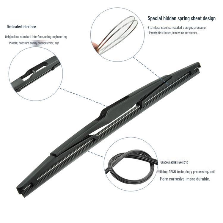 BAIC Senova X55 Rear Wiper Blade - Compatible with 15 Models, Plastic Frame, Natural Rubber Strip