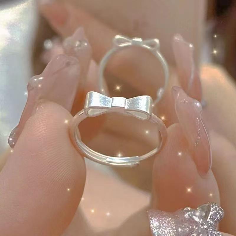 Elegant Women s Silver Bow Knot Open Ring - Fashionable, High-End, Light Luxury Jewelry