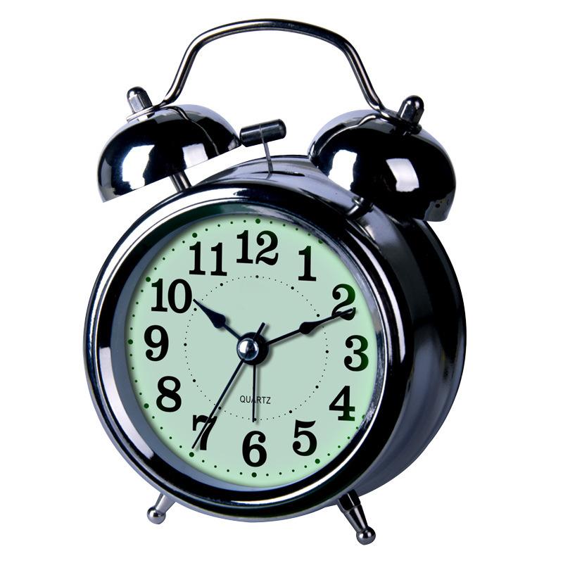 Metal Electroplated Ringing Bell Double Ringing Bell Mute with Light Clock Wake Up and Go To Work Set Alarm Clock