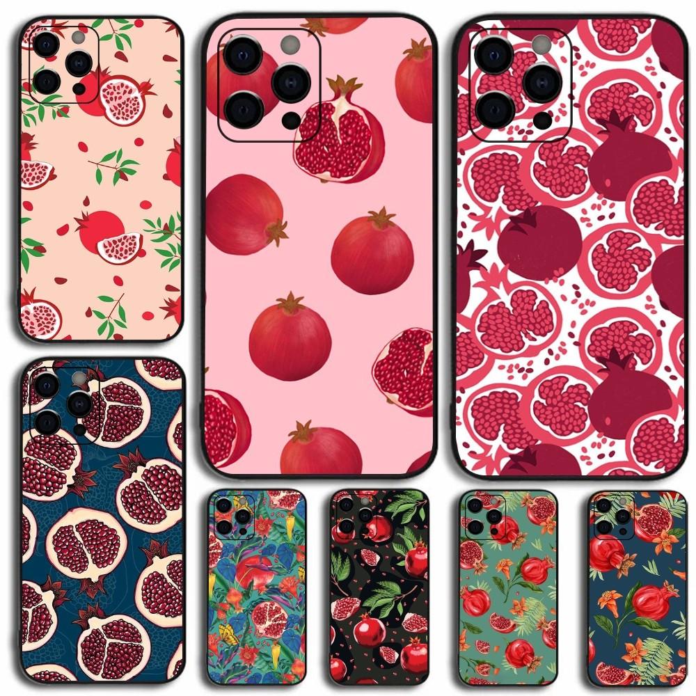 Food Fruit Red Pomegranate Phone Case For Apple iPhone 15,14,13,12,11,Pro,X,XS,Max,XR,Plus,Mini Soft Black Cover