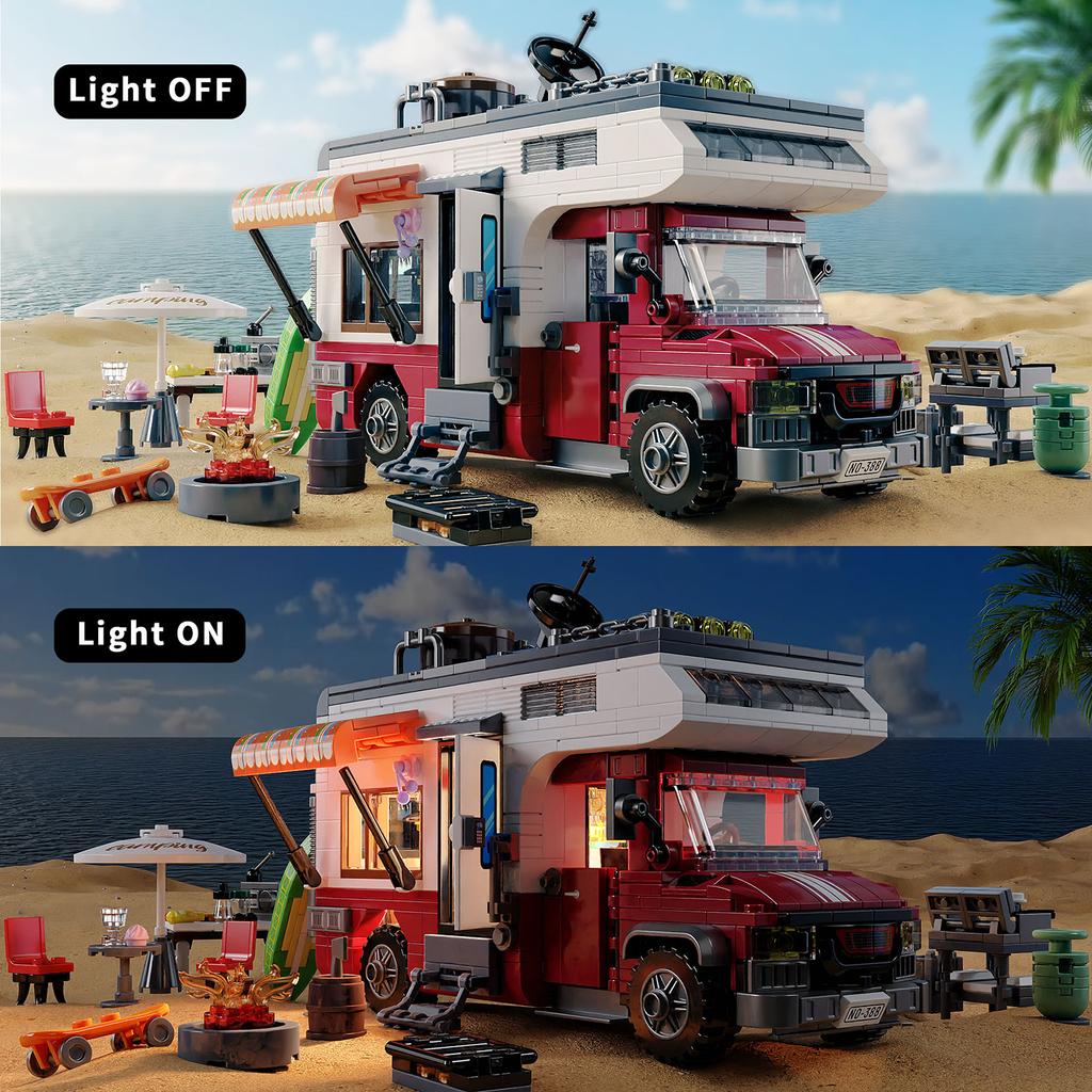 924PCS Camper Van Building Blocks Set Assembly Puzzle Bricks Model with LED Light Desktop Decoration Gifts