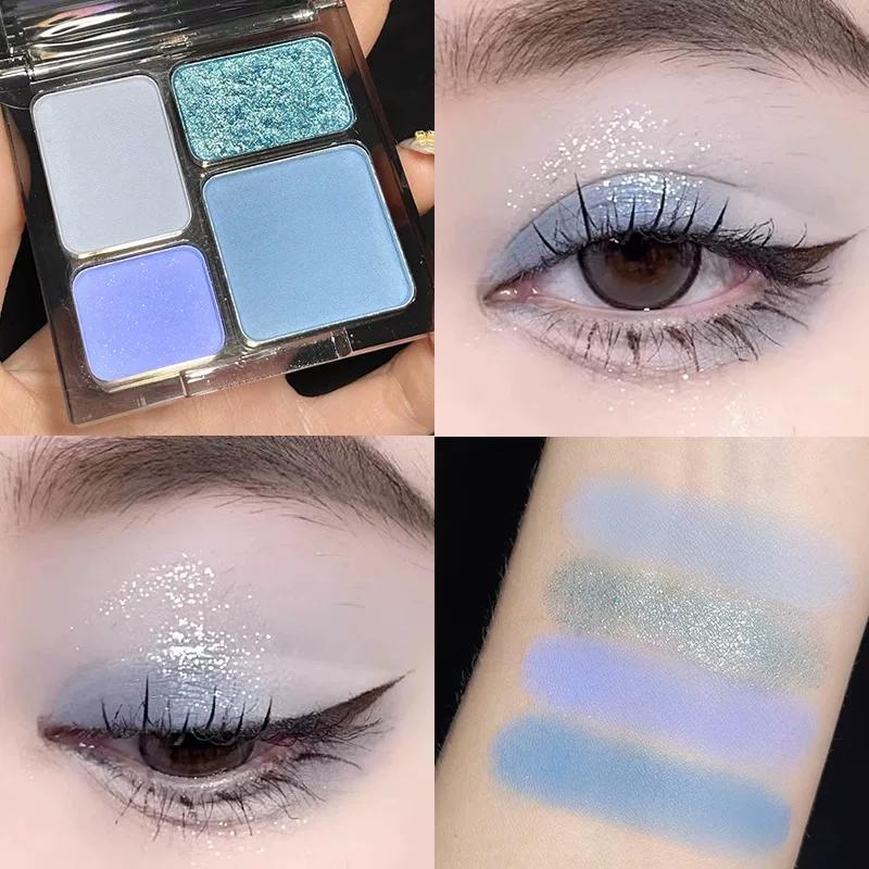 Low Saturation Milk Blue Eye Shadow Plate! Biya Light Face Work Clothing Matte Glitter Delicate Gray and Brown Earth Cement Gray Niche Style