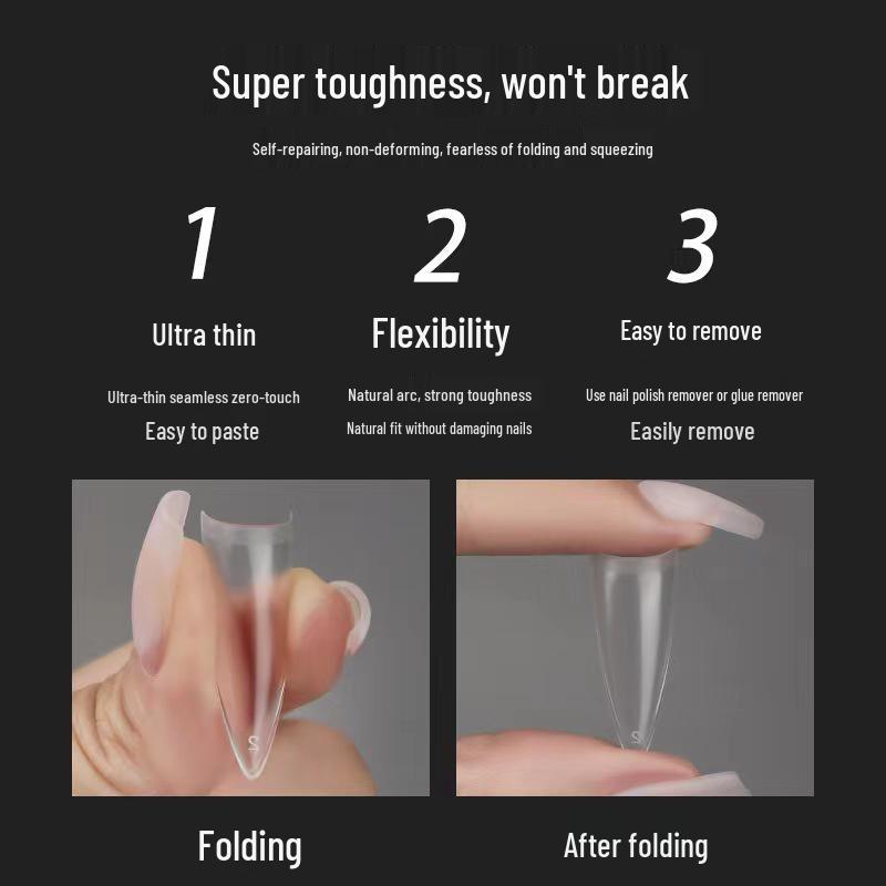 Crescent Curve Ultra Thin Shallow Half Cover Nail Tips - Transparent Frosted Milky White Extension for Salon Nail Art.