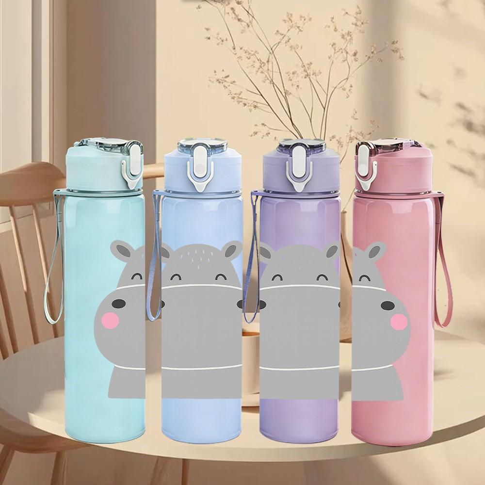 1 PZ Semplice Ippopotamo Grigio Cartone Animato Busto 750ml Colore Plastica Borraccia Sportiva Tappo Flip-Top Anti-perdita Per Sport Ufficio Uso Domestico