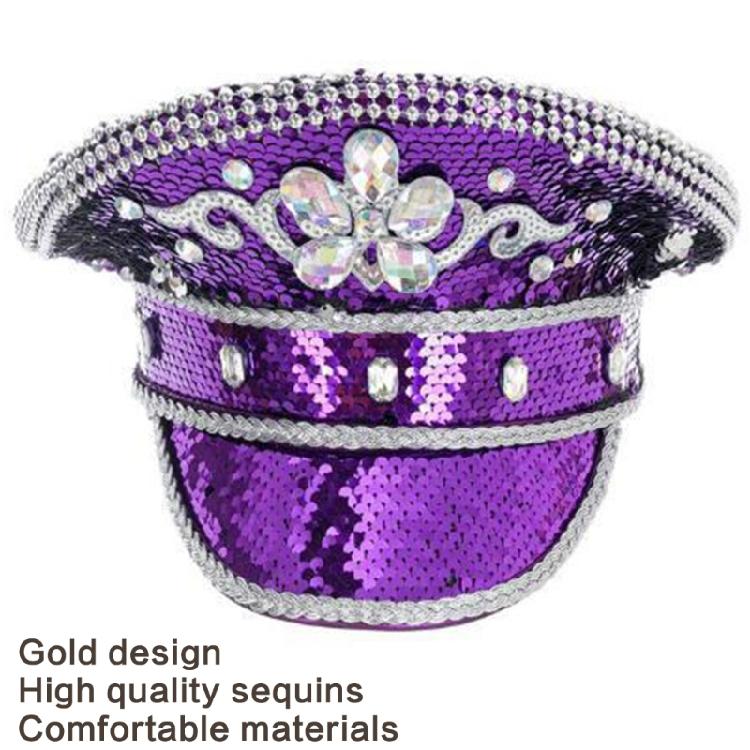 Glitzernde Strasssteine Hut Hochzeitsfeier Pailletten-Kapitänshut Junggesellinnenabschiedshut Cosplay-Kostüm Marinehüte