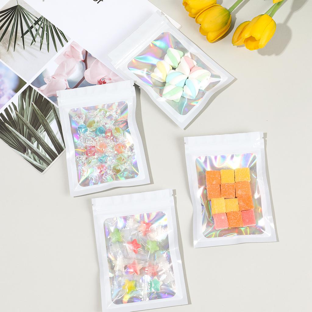 30 Stück holografische wiederverschließbare Mylar-Beutel in Laserfarbe, Kunststoff-Verpackungsbeutel, Schmuck, Einzelhandel, Aufbewahrungsbeutel, Geschenkbeutel mit Reißverschluss