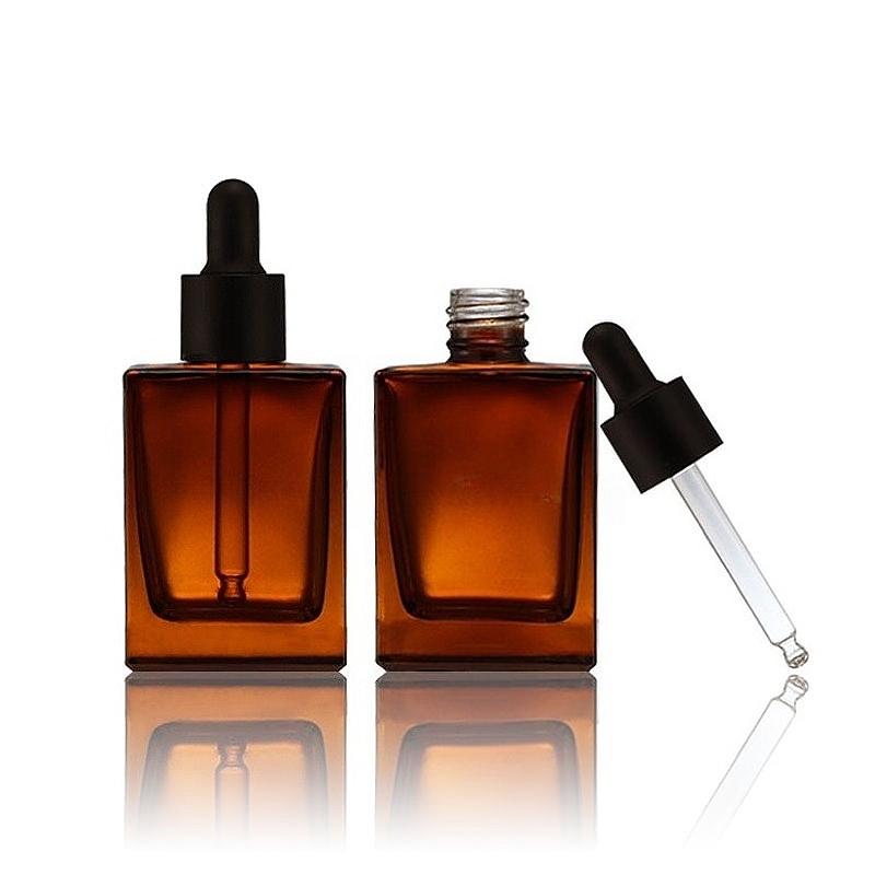30/50/100ml Flat Square Glass Dropper Bottle, Essential Oil Serum Container, Small Portable Refillable Vial with Pipette