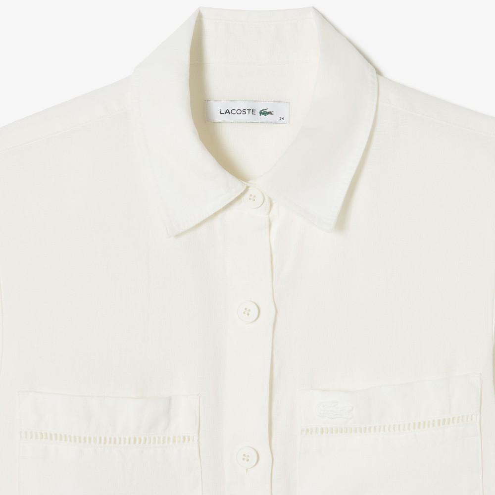 Lacoste Women's Linen Openwork Short Sleeve Shirt CF197E-56G70V