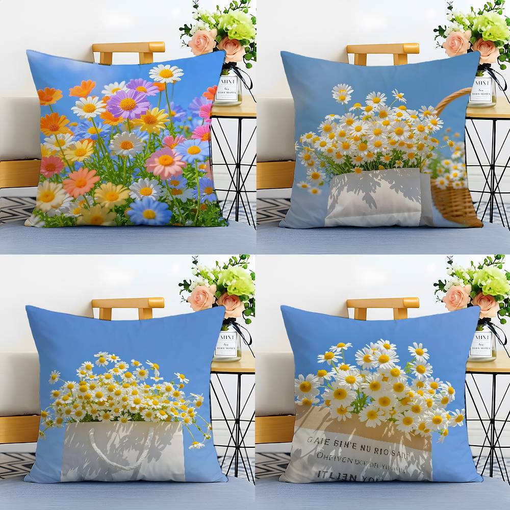 Symbole der Unschuld und Hoffnung Gänseblümchen Kissenbezug Milbenabweisender Kissenbezug Unsichtbarer Reißverschluss Seidig kurzer Plüsch Sofakissenbezug
