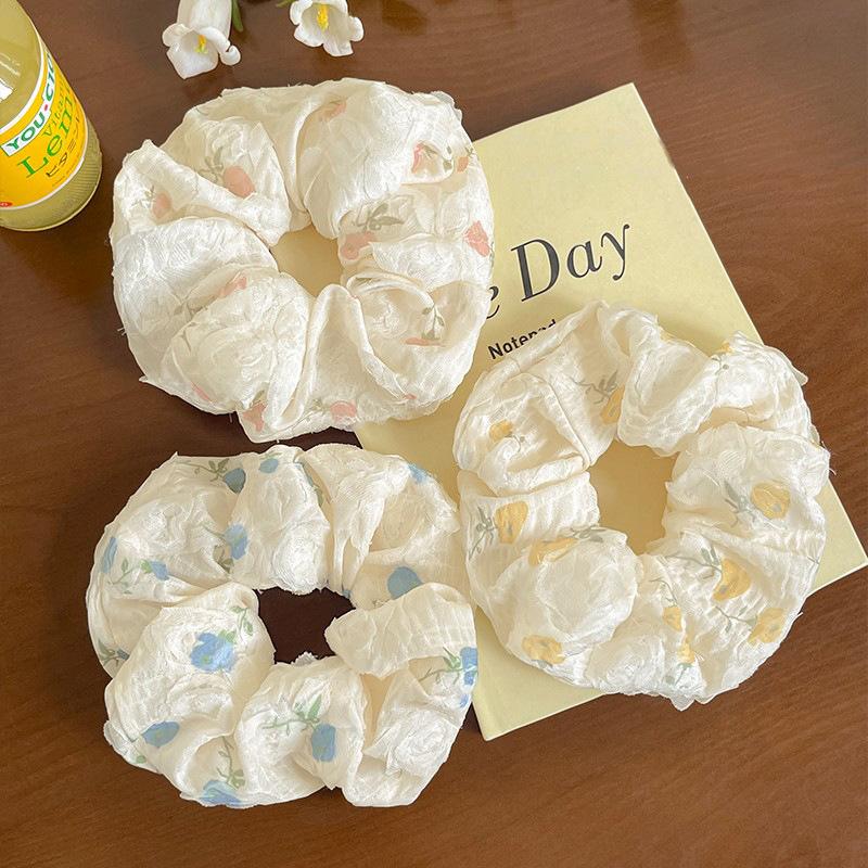 Simple flower mesh, checkered fat intestine ring, hair band, fashionable and versatile head flower temperament, headgear, hair accessories