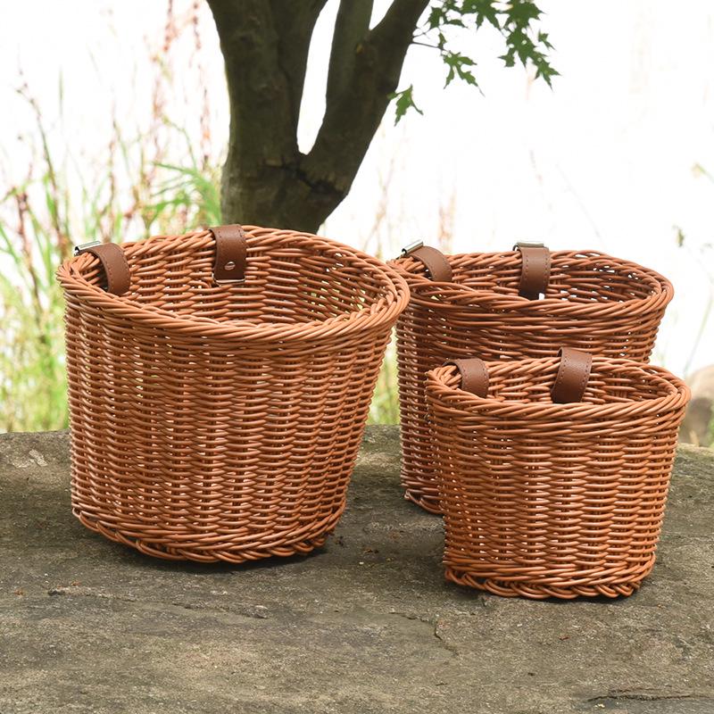 Retro Woven Front Bicycle Basket for Children's Bikes and Scooters
