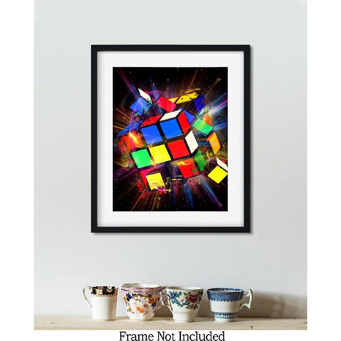 Govivo Exploding Rubik's Cube - Wall Art Decor Print with a Black Background - Unframed Artwork Printed On Photograph Paper