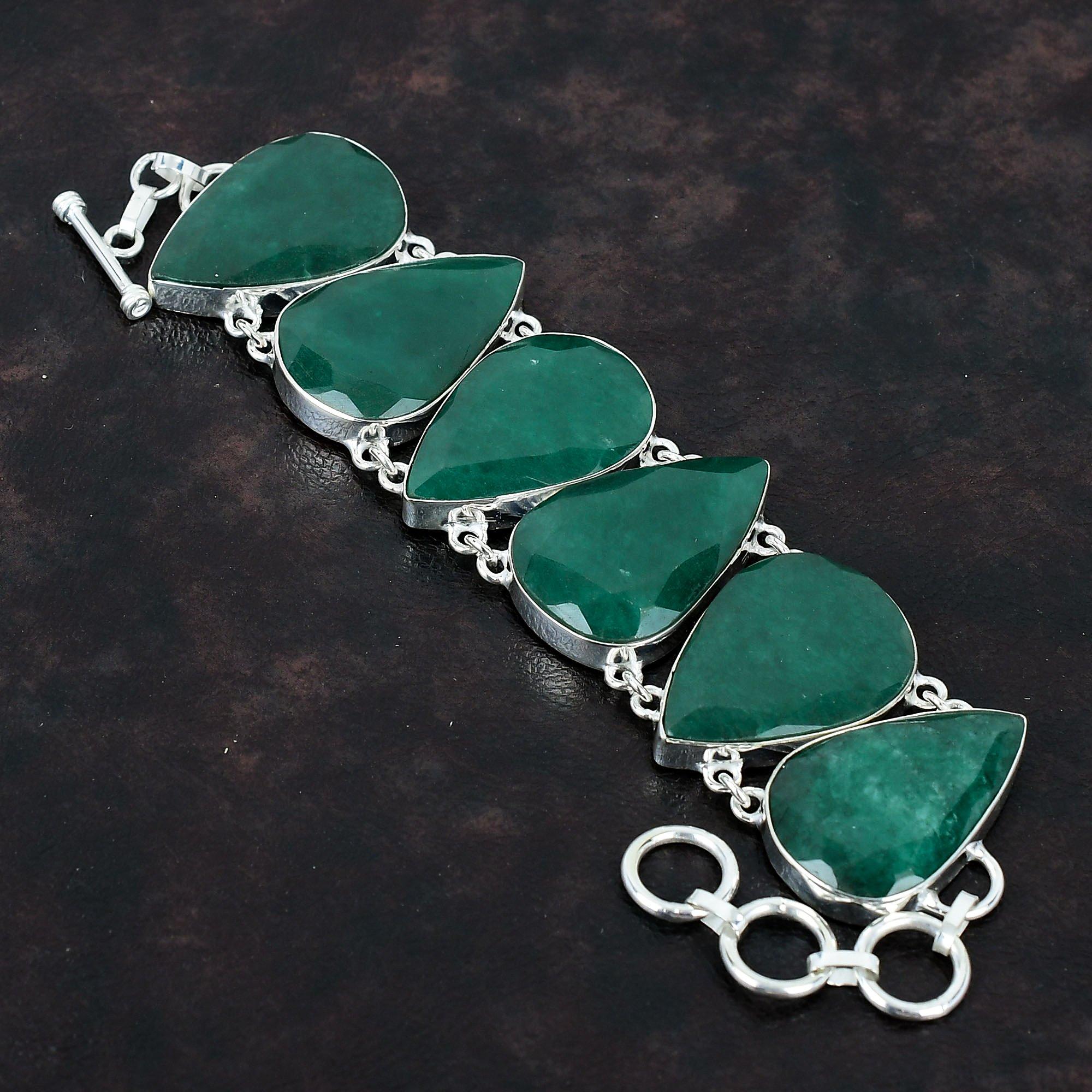 

Граненый браслет из замбийского изумруда Браслет из стерлингового серебра 925 пробы Ювелирные изделия ручной работы Регулируемый браслет-цепочка Браслет из драгоценных камней Подарки на годовщину Adjustable