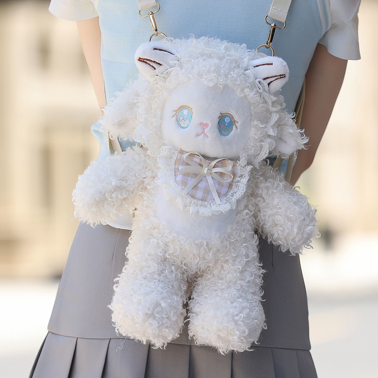 

Lolita Cute Little Sheep Plush Backpack Women Sweet Cute Crossbody Bag Ladies Large Capacity Travel Soft Kawaii Mochilas Mujer 33x39cm белый