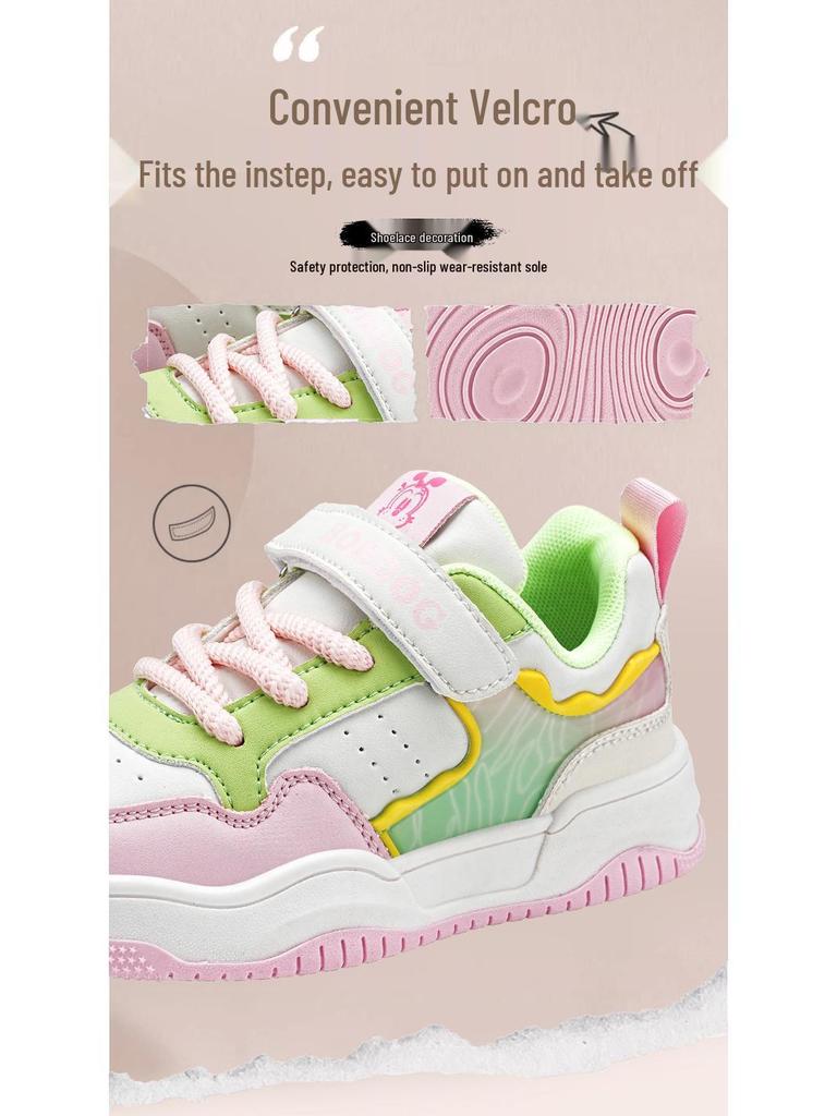 Bobodou Girls' Breathable Leather Canvas Shoes - Versatile Casual Sneakers for Spring and Autumn