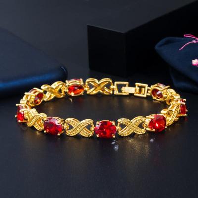 Bracciale tennis a catena a maglie con zirconi cubici di colore giallo dorato rotondo di alta qualità WWJ