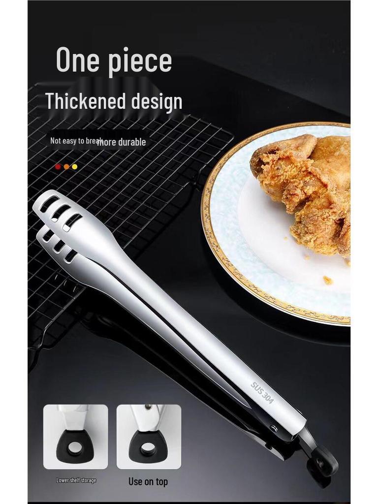 304 Stainless Steel Heat-Resistant Kitchen Tongs for Grilling, Frying, and Baking