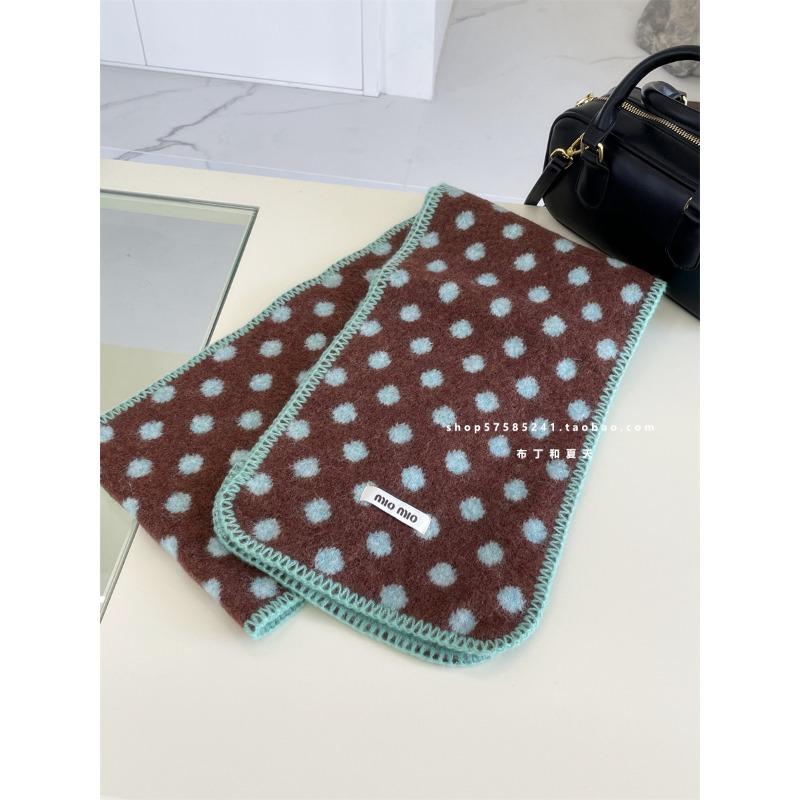 College Style Rhombus Polka Dot Scarf with Wool Scarf Imitation Cashmere Edge Contrasting Autumn and Winter Warm Shawl for Women