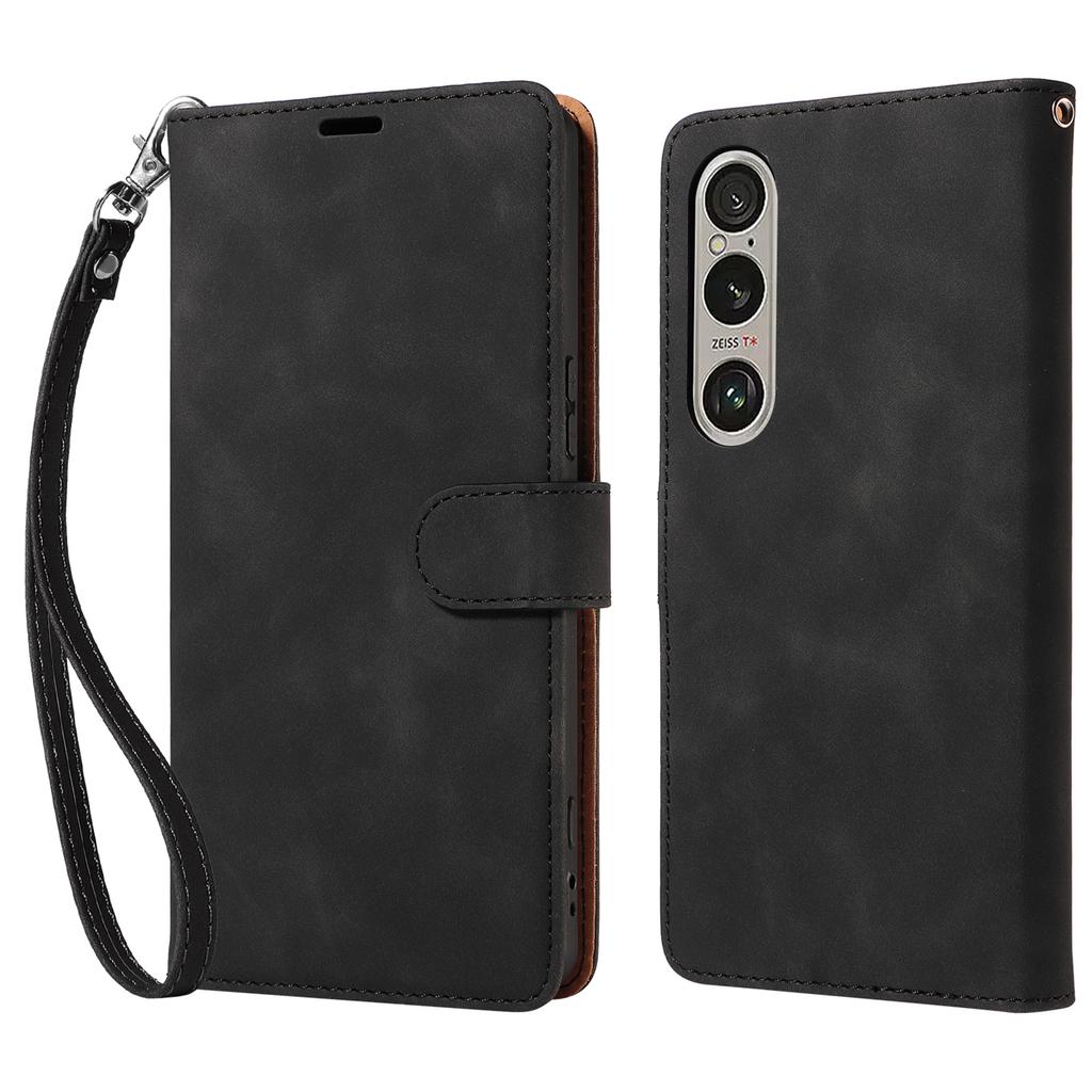 For Sony Xperia 1 VI Case with Thickened Strap RFID Blocking Wallet Stand Leather Flip Phone Cover