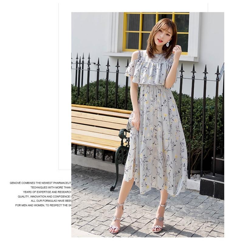 YYFS Women's Fashion Summer Spring Solid Color Print Short Sleeve O-Neck High Waist Casual Dresses