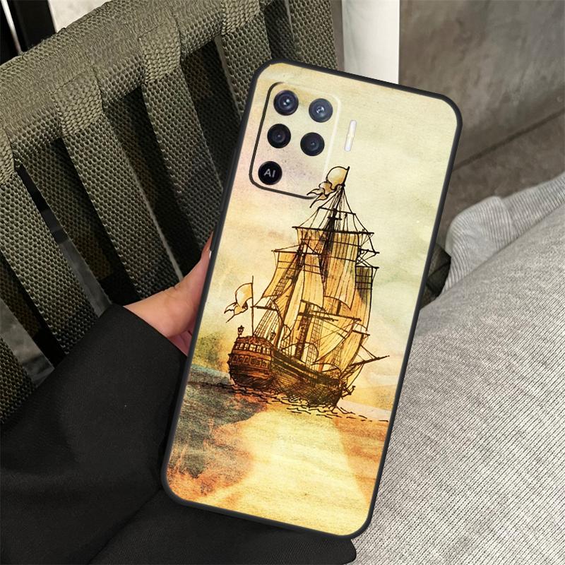 Sailing Pirate Ship Case For Oppo A78 A98 A80 A40 A60 A18 A38 A58 A15 A17 A77 A74 A94 A54 A57S A16 A76 A96 Cover