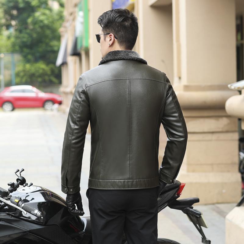 Fur-in-one Men's New Winter New Velvet Thickened Stand-up Collar Men's Leather Jacket Middle-aged Simple Leather Jacket