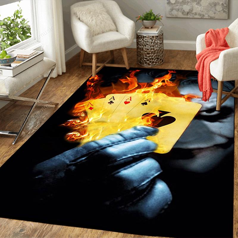 1Pc Joker'S Fiery Cards Rug, Office Carpet Indoor Outdoor Doormat, Non-Slip, Comfortable, Living, Christmas Halloween, Xmas Gift L1275