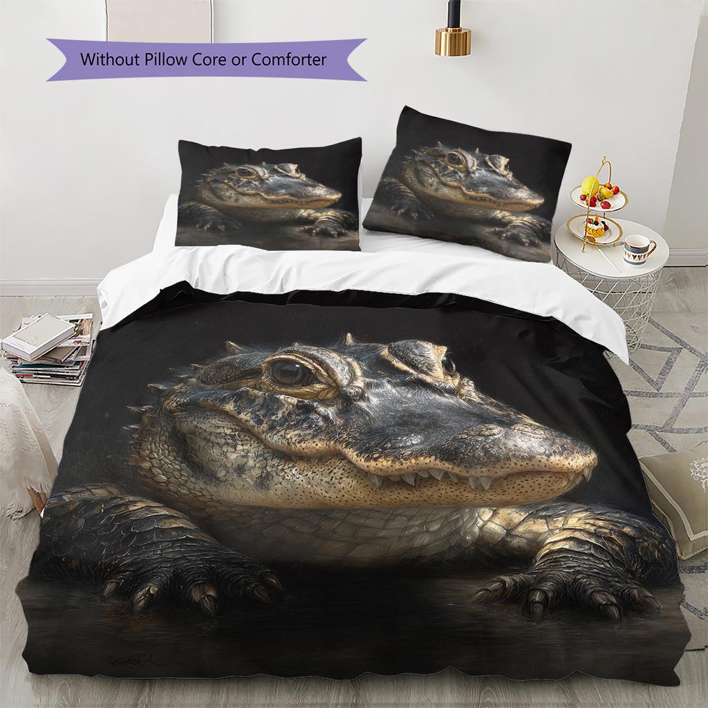 Black Crocodile Pattern Bedding Home Decoration Birthday Gift (1 * Duvet Cover + 2 * Pillowcase, Without Core)