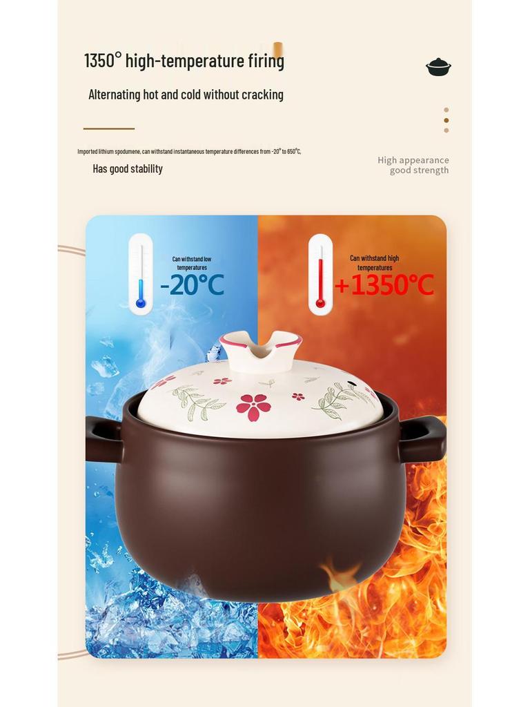 Durable Ceramic Clay Pot for Gas Stoves - Perfect for Rice & Soups, High Heat Resistant, Not Easy To Crack.