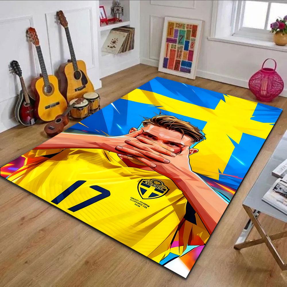 Swedish Soccer Spirit Rug Design Patterned carpet, non slip mat suitable for living room and bedroom sofas
