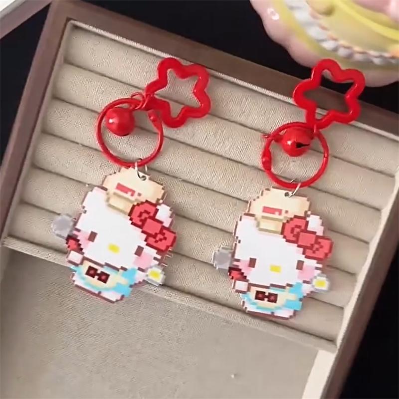 

2 шт. Милый пиксельный стиль Sanrio Hello Kitty Bell Star Брелок Подвеска Девичья цепочка для телефона Шарм для Ccd-камеры Аксессуары Брелок Подарки