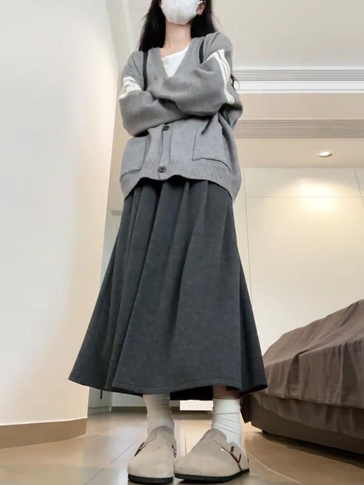 Women's High Waist Gray A-Line Skirt - Early Spring 2026 Collection, Slimming Mid-Length Design