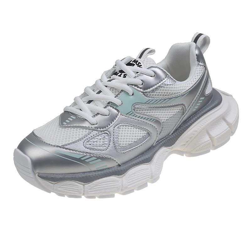 Breathable Authentic Leather Clunky Sneakers Spring and Summer New Platform Mesh Elevator Outdoor Casual Sneakers