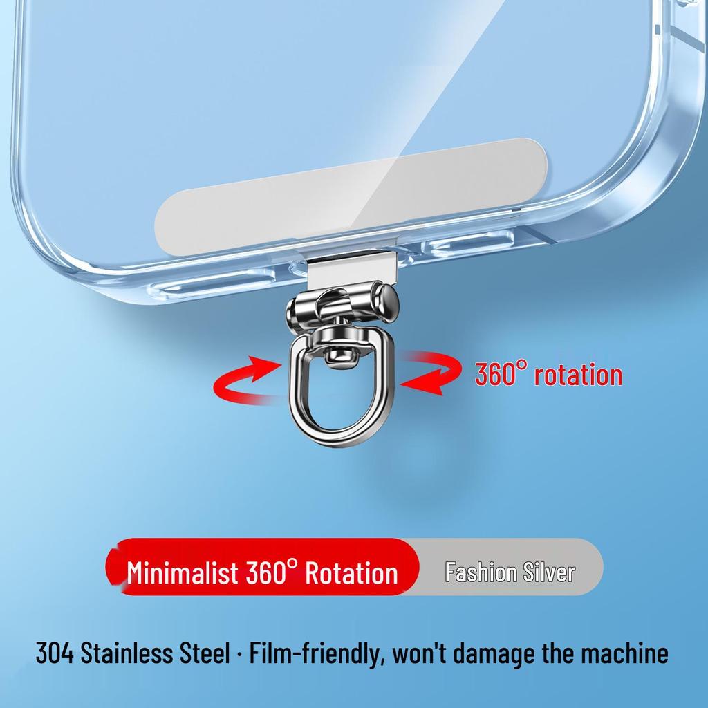 Ultra-Thin Stainless Steel Rotating Phone Lanyard Clip with Anti-Lost Sticker