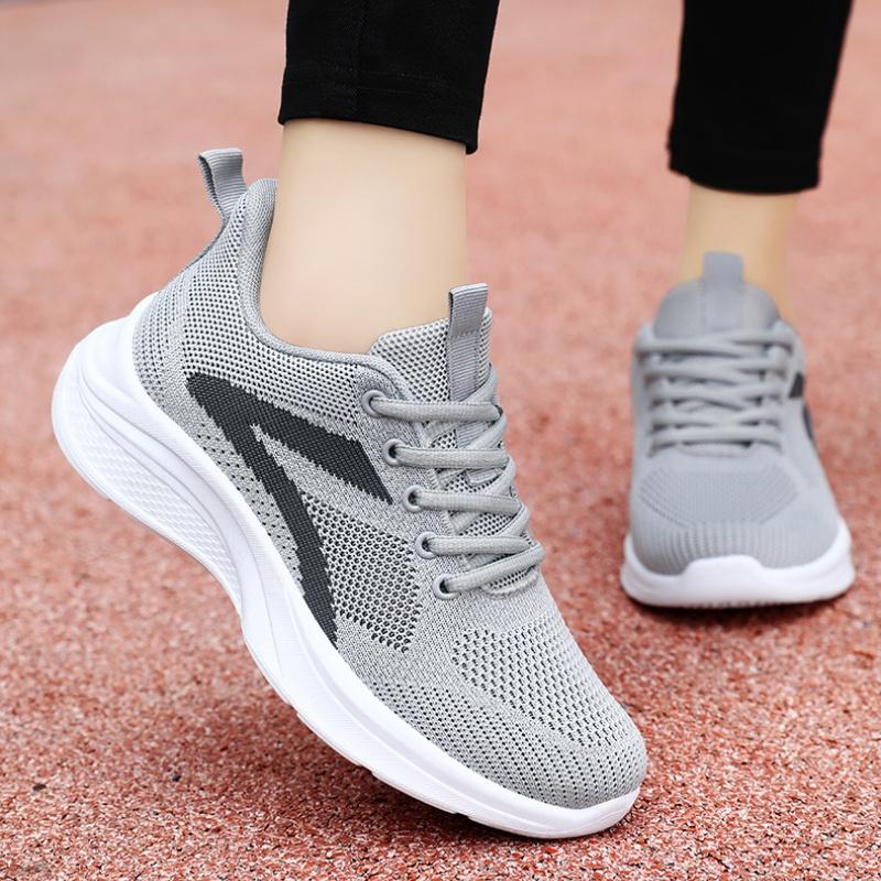 Spring Autumn Round Toe Soft Sole Comfortable Lace New Sports Shoes Mesh Breathable Fashion Lightweight Flat Women's Shoes