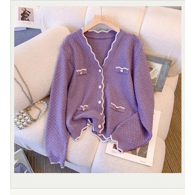 

Свободный кардиган-свитер с V-образным вырезом женский весенне-осенний трикотажный свитер с длинными рукавами новое ленивое пальто one size fits all фиолетовый