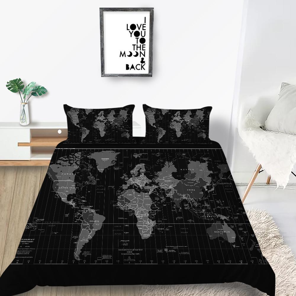 New Fashion Unique Design Duvet Cover Set Map Bedding Cover Suit Sea Quilt Cover Soft Cover Set Boys Twin Size Bed Clothes
