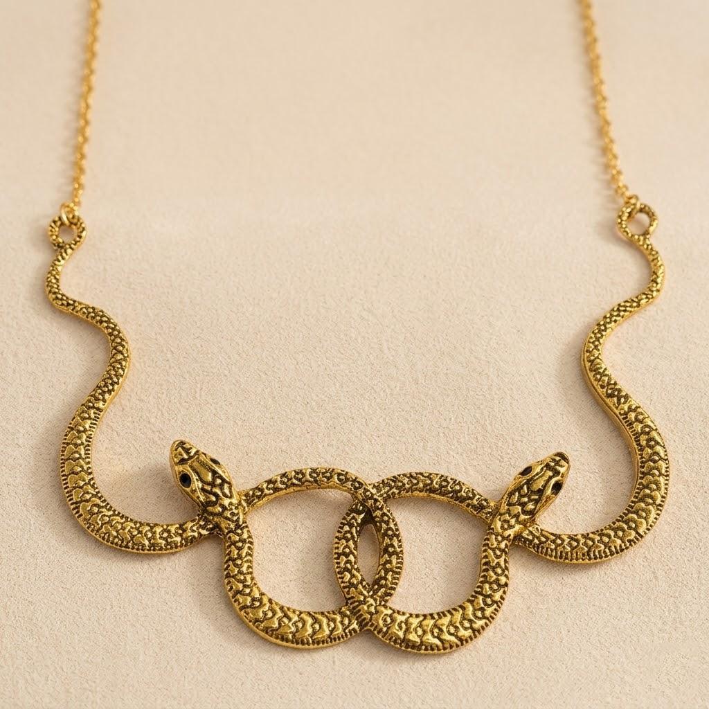 

Double Snake Pendant Necklace Serpent Jewelry Medusa Design Women Fashion Accessories Birthday Gift Statement Jewelry золотой