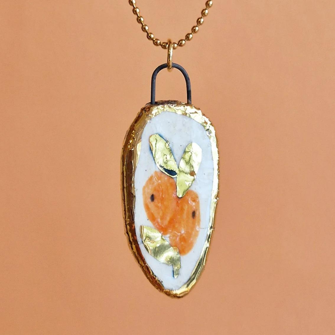 

Hand-Painted Printed Necklace, Dripping Oil Flower Gold Pattern Pendant, Artistic Style, Niche Women S Tide Neck Chain.