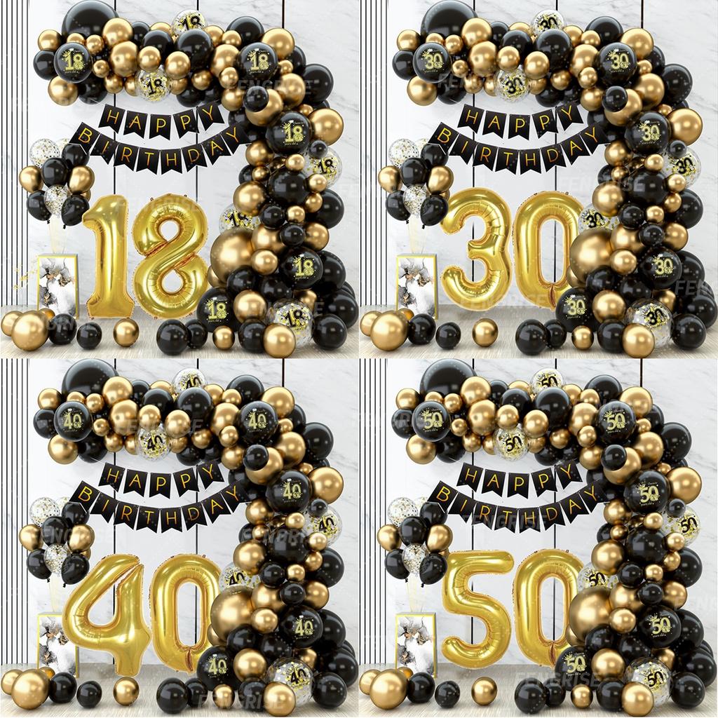 Black Gold Birthday Table Runner 30 50 Birthday Tablecloth Balloon Party Decoration For Home Backdrop Wedding Adult Anniversary