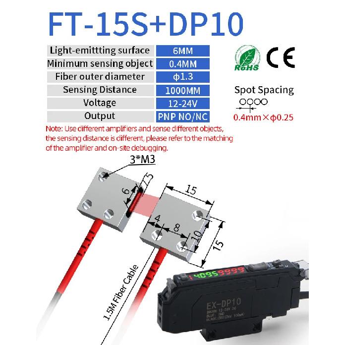 GTRIC Through-Beam Matrix Array Fiber Optic Sensor Set With Digital Display Amplifier 12-24V DC PNP Fast Response Optical Switch