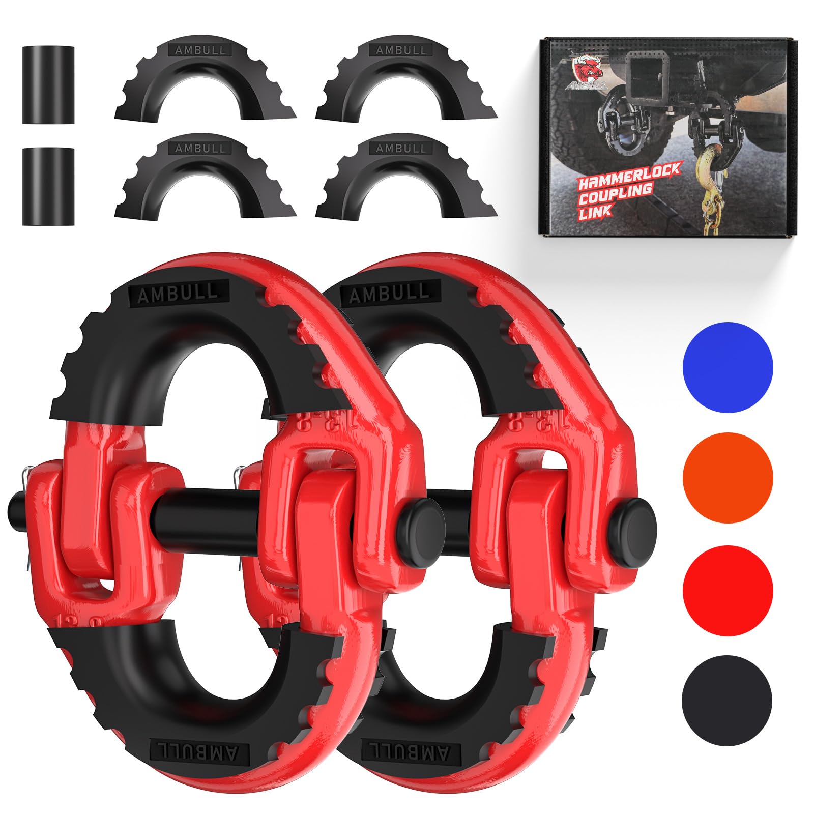 

AMBULL 2 Pack 1/2 Safety Chain Connector Link G80 Tow Hitch Hammer Lock Coupling червоний