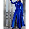 Women's Slim-Fit Zipper Split Large Coat Autumn Winter Faux Leather Trench Coat Women's Long Sleeve Stand Collar PU Trench Coat