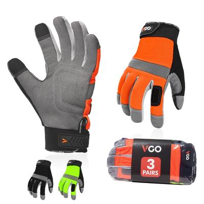 Synthetic Leather Work Gloves for Smartphone for Spring and General and Gardening [Vgo...] 3-Pack Mechanics, Thin, Compatible, Breathable, Washable,