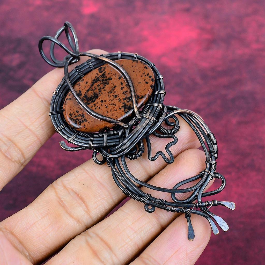Mahogany Obsidian Pendant Handmade Gemstone Pendant Copper Wire Wrapped Jewelry